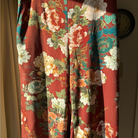 Chico's Pants - CHICOS—Rust Floral Wide-Leg Pants with Teal & Cream Blooms